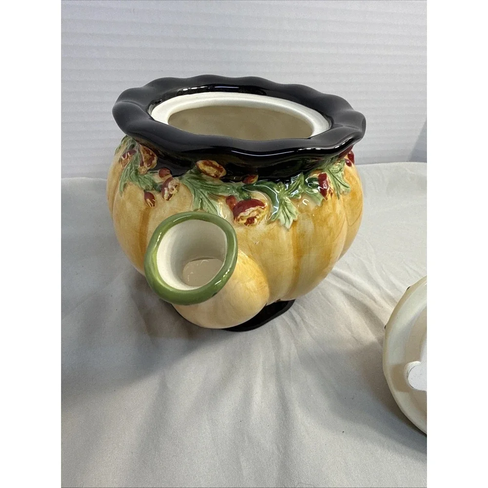 MWW Market Annie Danielson Pumpkin Teapot Fruit Pear Lid Fall Harvest Ceramic